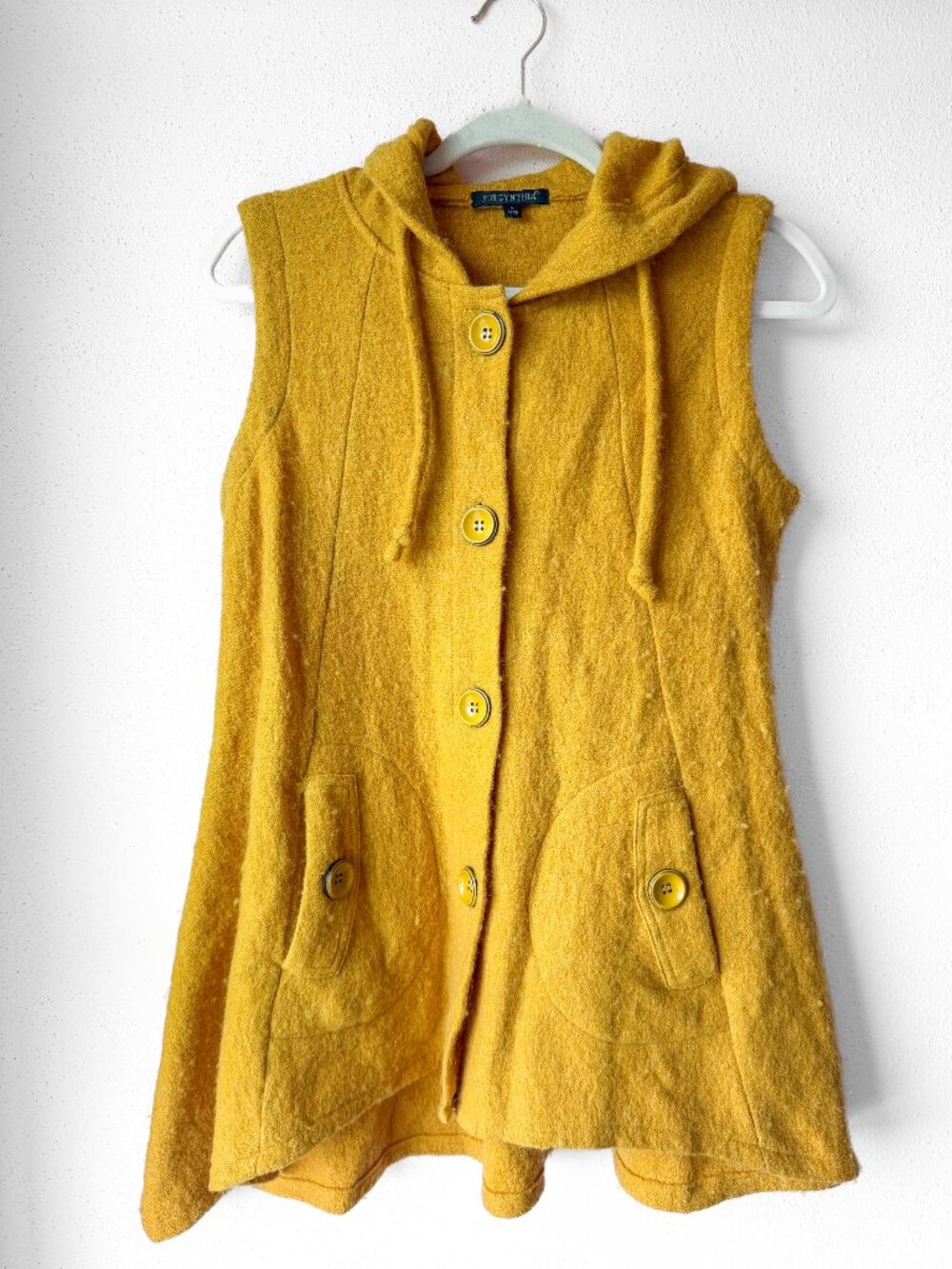 For Cynthia 100% Wool Hooded Button Vest Mustard Yellow Size S